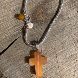 Orange Healing Quartz Cross and Ámbar Bracelet